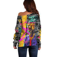 Punk Cheetah Graffiti Off Shoulder Sweater with Punk Not Dead Street Art and Neon Jungle Design - Wonder Print Shop