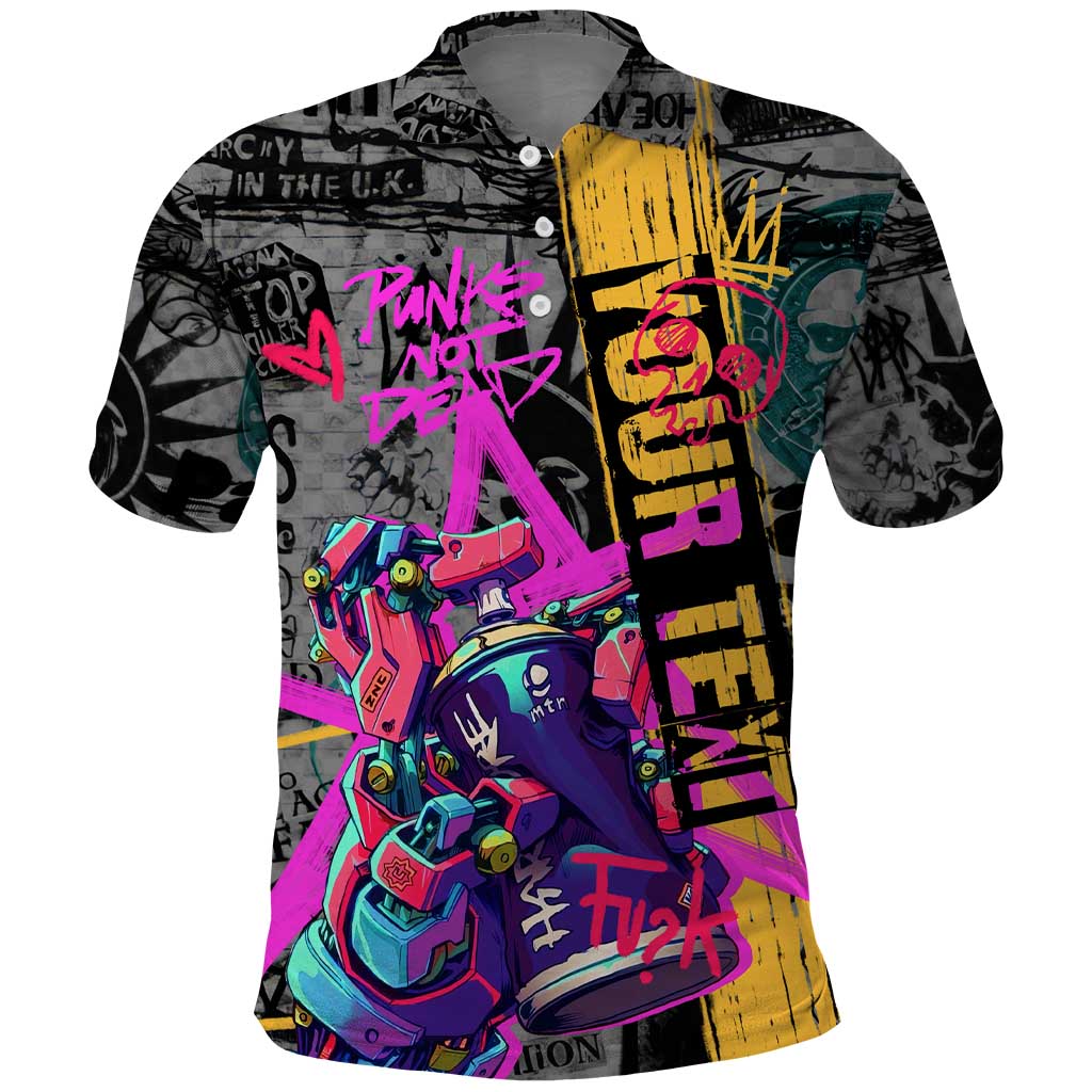Punk Cheetah Graffiti Polo Shirt with Punk Not Dead Street Art and Neon Jungle Design - Wonder Print Shop