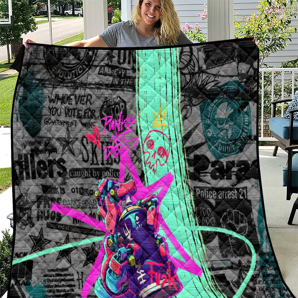 Punk Cheetah Graffiti Quilt with Punk Not Dead Street Art and Neon Jungle Design - Wonder Print Shop