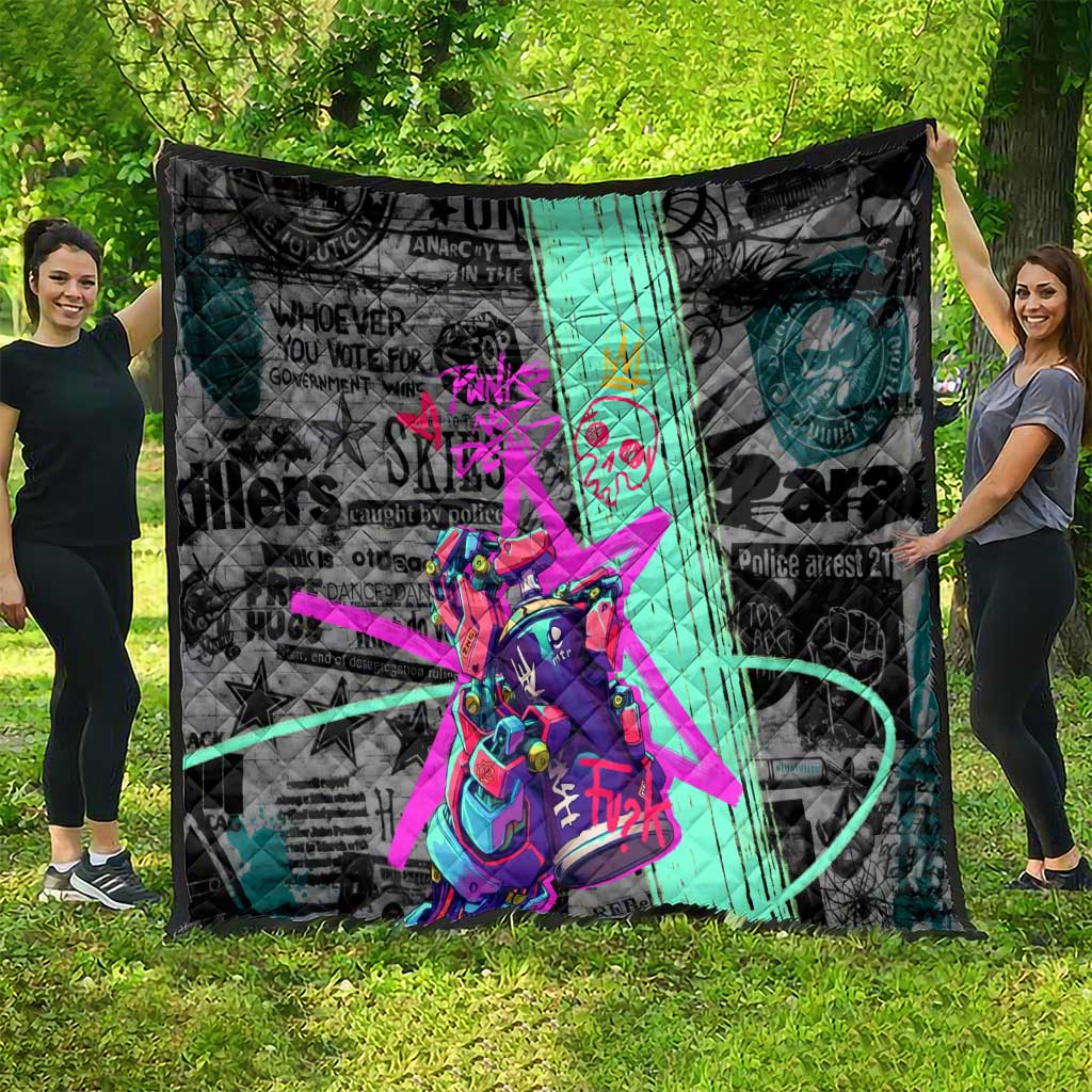 Punk Cheetah Graffiti Quilt with Punk Not Dead Street Art and Neon Jungle Design - Wonder Print Shop