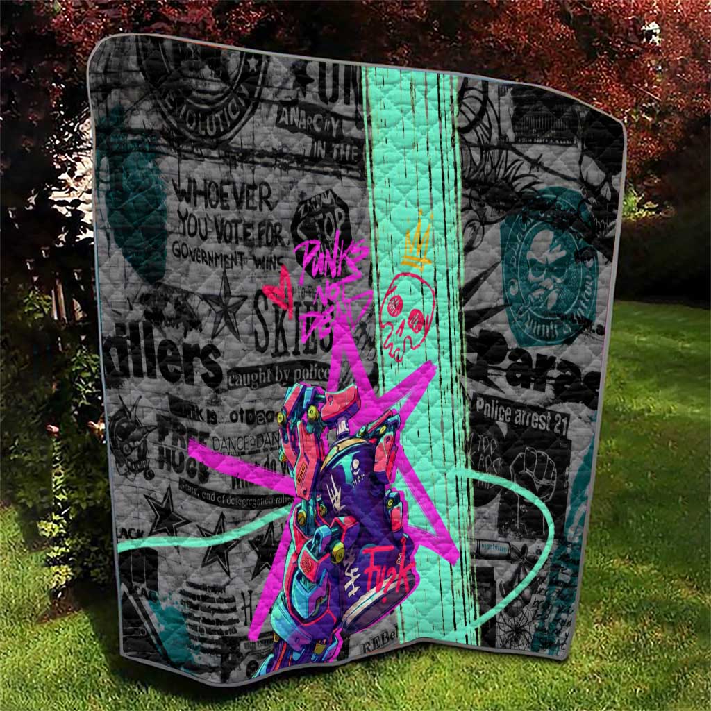 Punk Cheetah Graffiti Quilt with Punk Not Dead Street Art and Neon Jungle Design - Wonder Print Shop