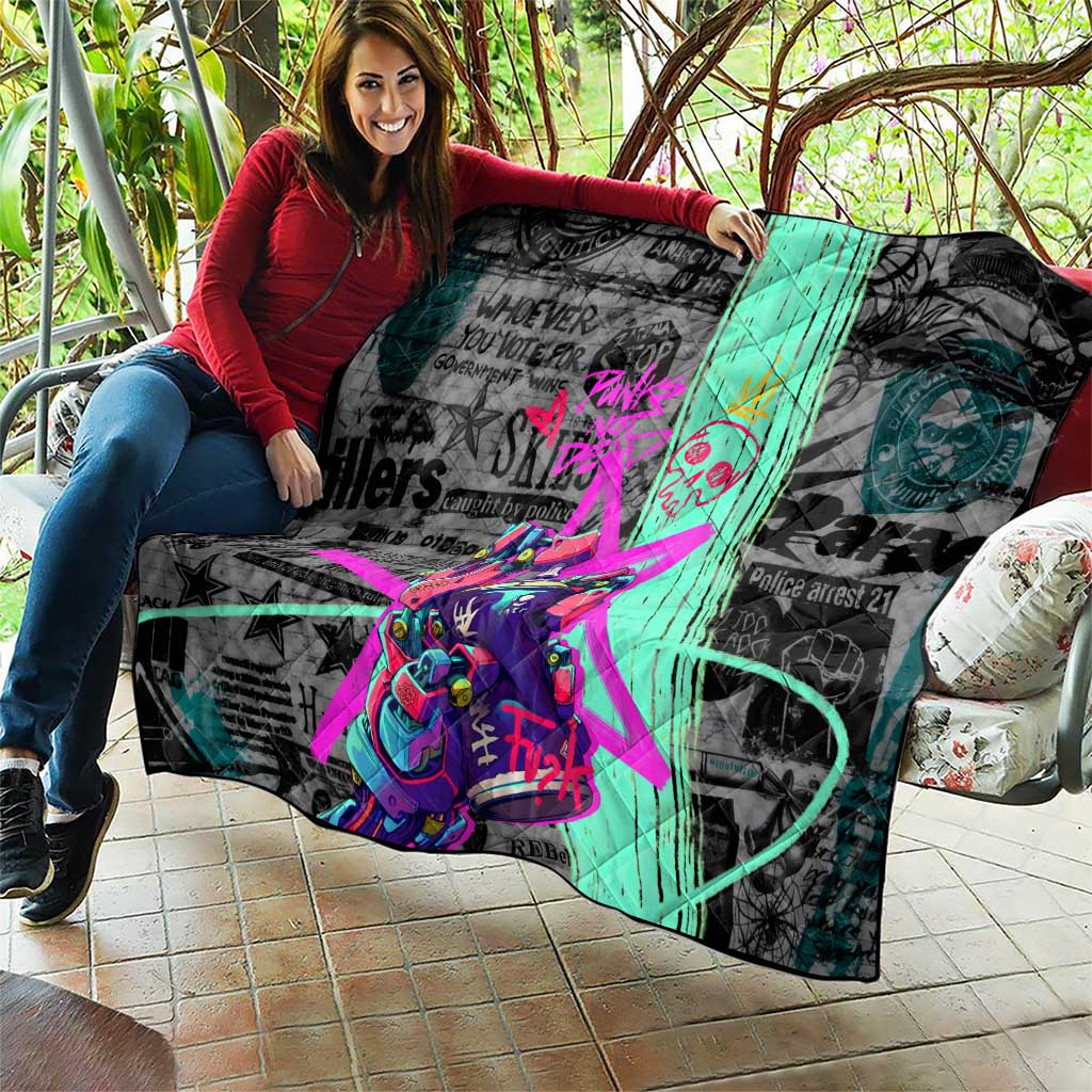 Punk Cheetah Graffiti Quilt with Punk Not Dead Street Art and Neon Jungle Design - Wonder Print Shop