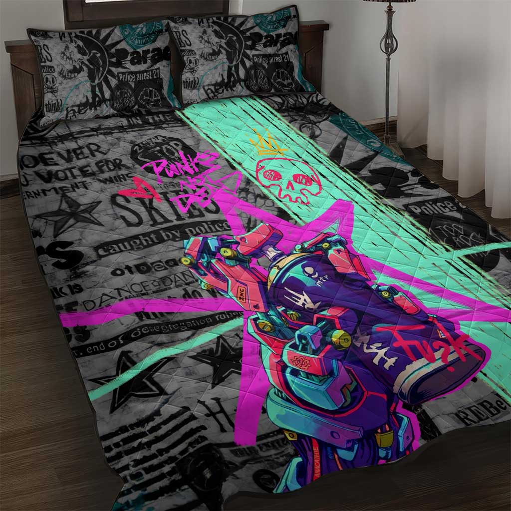 Punk Cheetah Graffiti Quilt Bed Set with Punk Not Dead Street Art and Neon Jungle Design - Wonder Print Shop