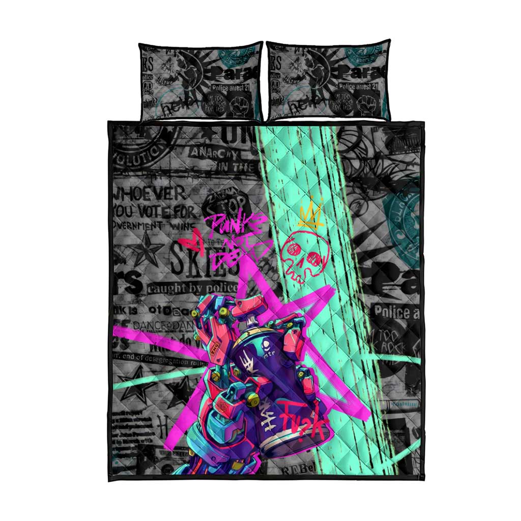 Punk Cheetah Graffiti Quilt Bed Set with Punk Not Dead Street Art and Neon Jungle Design - Wonder Print Shop