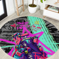Punk Cheetah Graffiti Round Carpet with Punk Not Dead Street Art and Neon Jungle Design - Wonder Print Shop