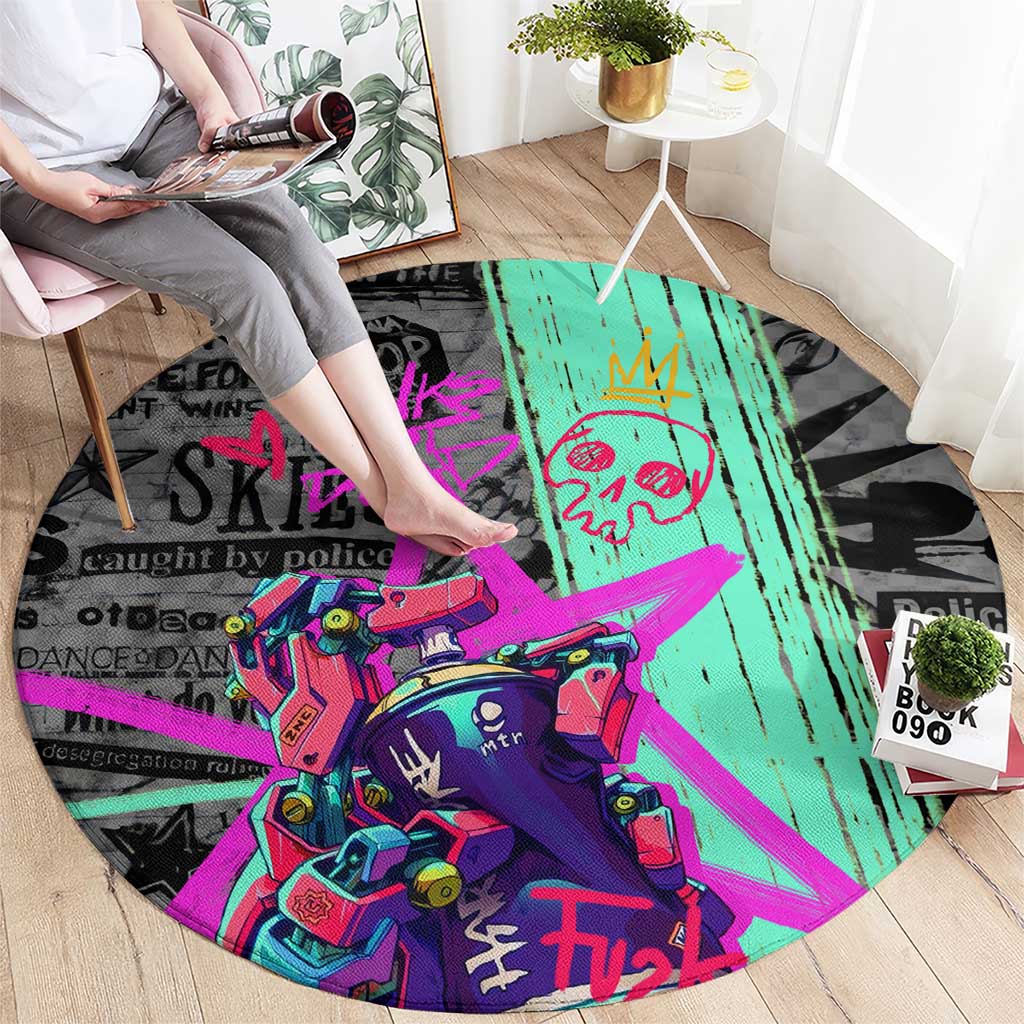 Punk Cheetah Graffiti Round Carpet with Punk Not Dead Street Art and Neon Jungle Design - Wonder Print Shop