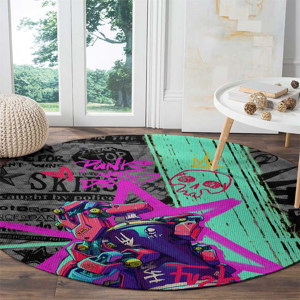 Punk Cheetah Graffiti Round Carpet with Punk Not Dead Street Art and Neon Jungle Design - Wonder Print Shop