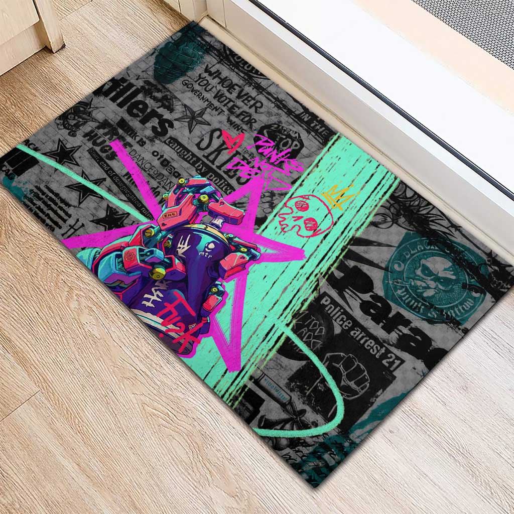Punk Cheetah Graffiti Rubber Doormat with Punk Not Dead Street Art and Neon Jungle Design - Wonder Print Shop
