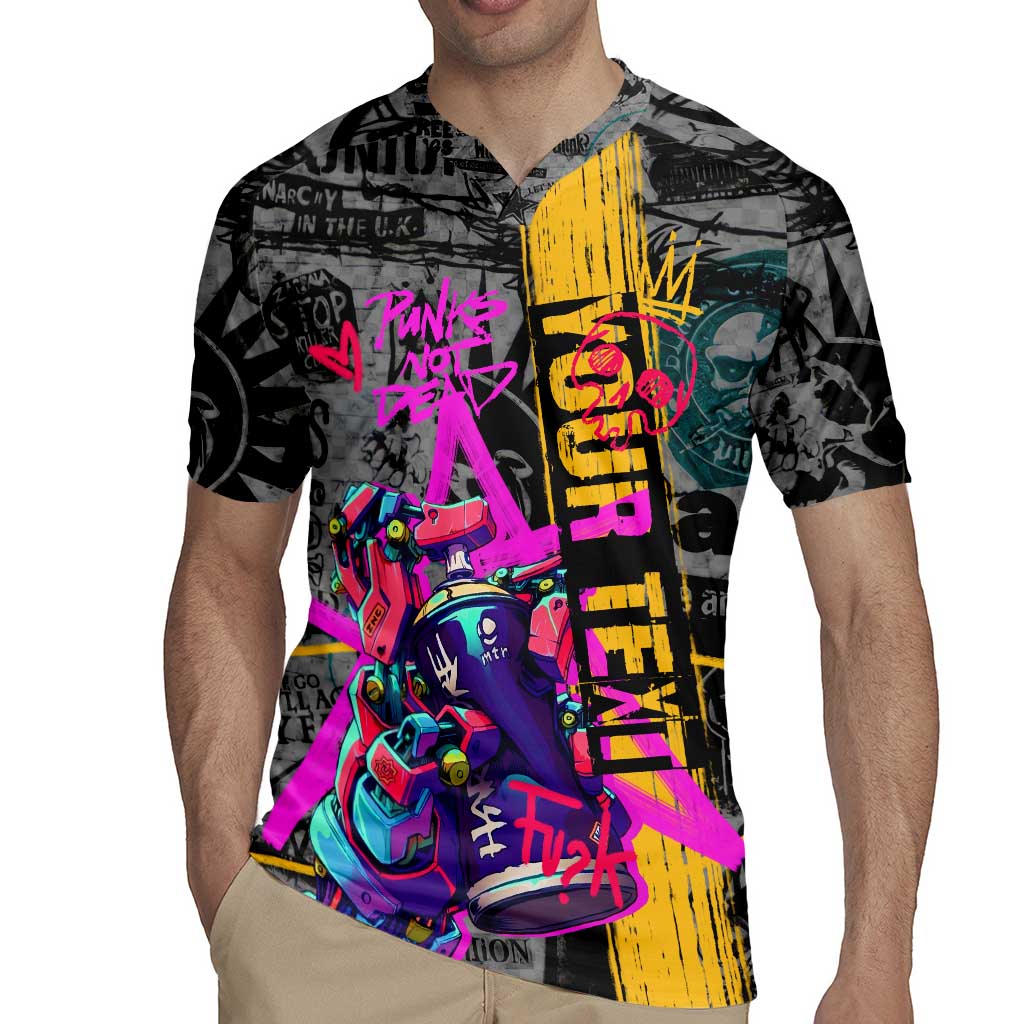 Punk Cheetah Graffiti Rugby Jersey with Punk Not Dead Street Art and Neon Jungle Design - Wonder Print Shop