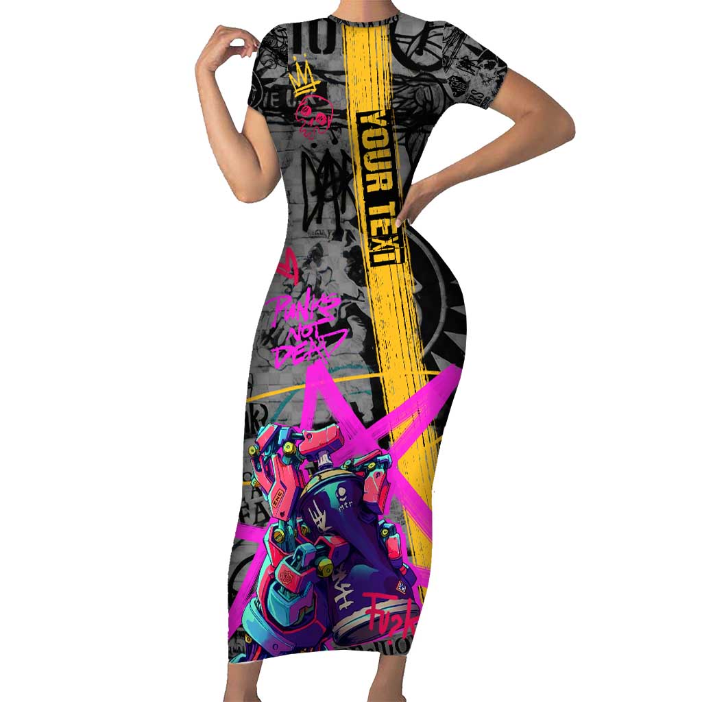 Punk Cheetah Graffiti Short Sleeve Bodycon Dress with Punk Not Dead Street Art and Neon Jungle Design - Wonder Print Shop