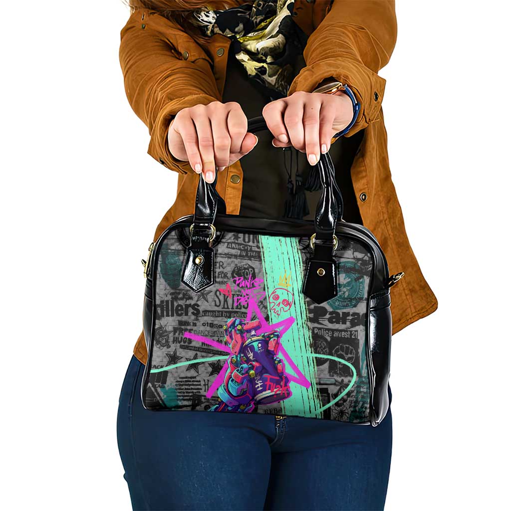 Punk Cheetah Graffiti Shoulder Handbag with Punk Not Dead Street Art and Neon Jungle Design - Wonder Print Shop