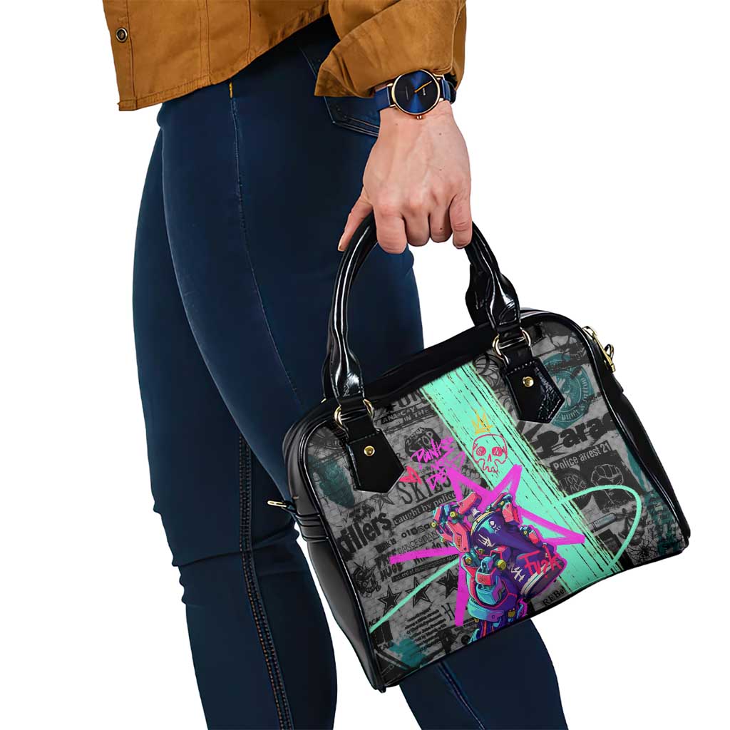 Punk Cheetah Graffiti Shoulder Handbag with Punk Not Dead Street Art and Neon Jungle Design - Wonder Print Shop