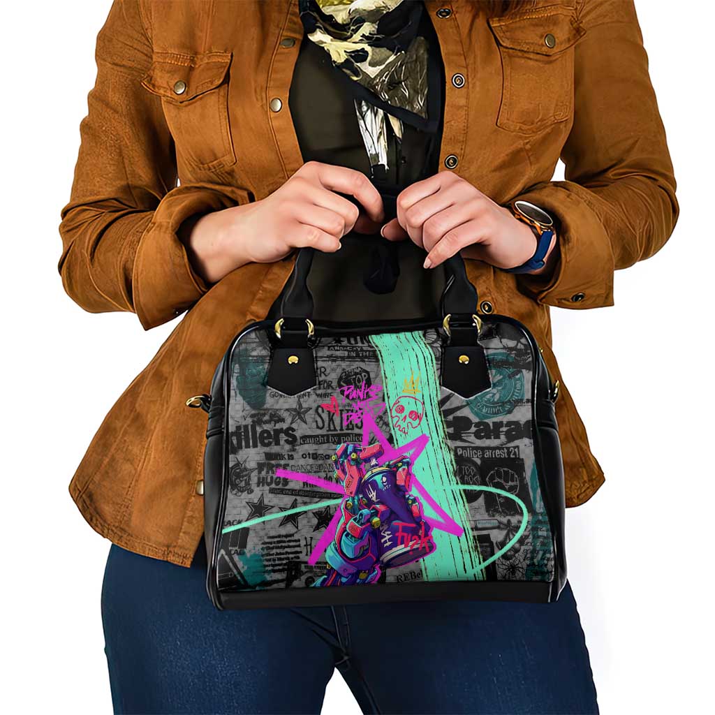 Punk Cheetah Graffiti Shoulder Handbag with Punk Not Dead Street Art and Neon Jungle Design - Wonder Print Shop