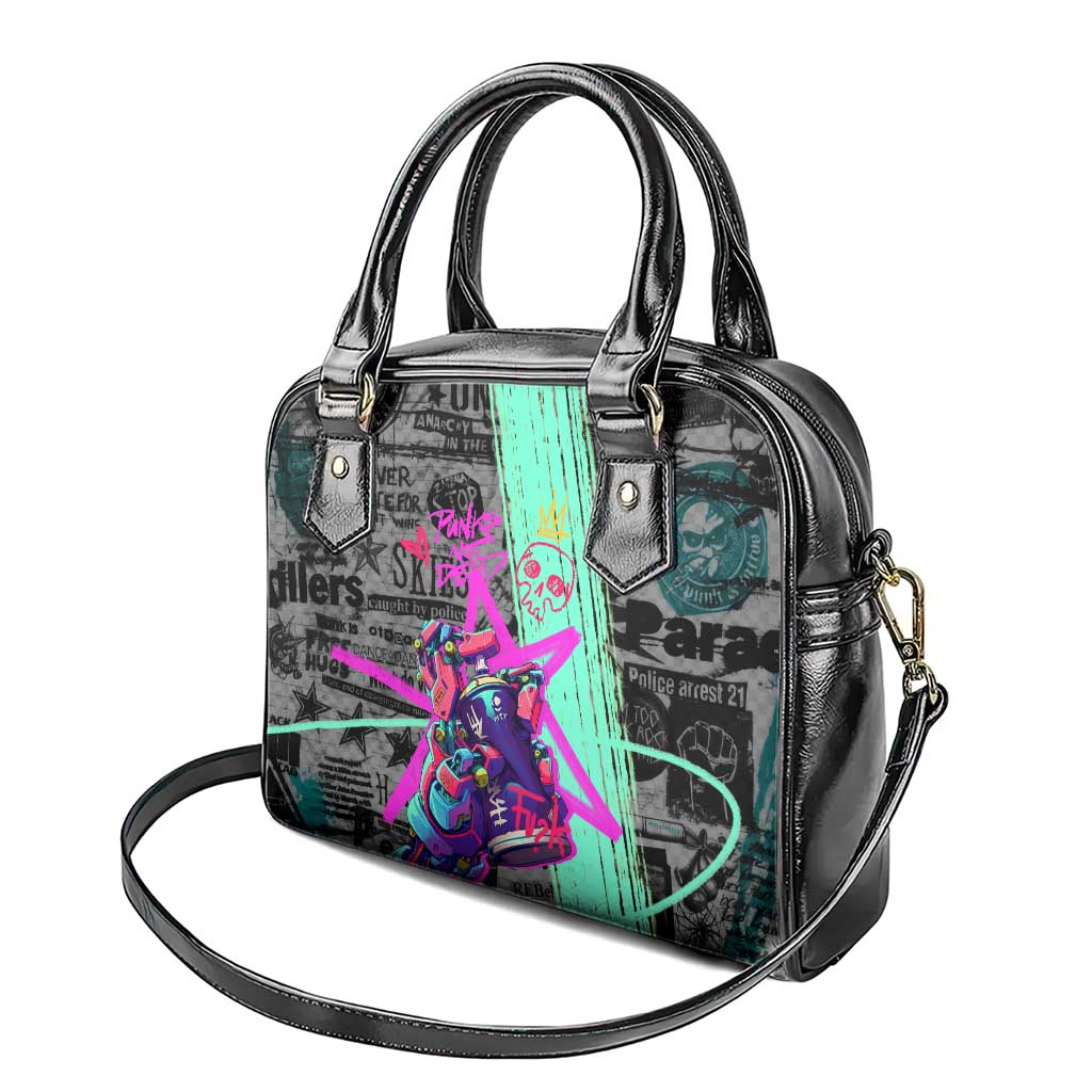 Punk Cheetah Graffiti Shoulder Handbag with Punk Not Dead Street Art and Neon Jungle Design - Wonder Print Shop