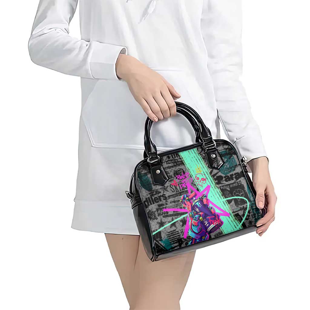 Punk Cheetah Graffiti Shoulder Handbag with Punk Not Dead Street Art and Neon Jungle Design - Wonder Print Shop