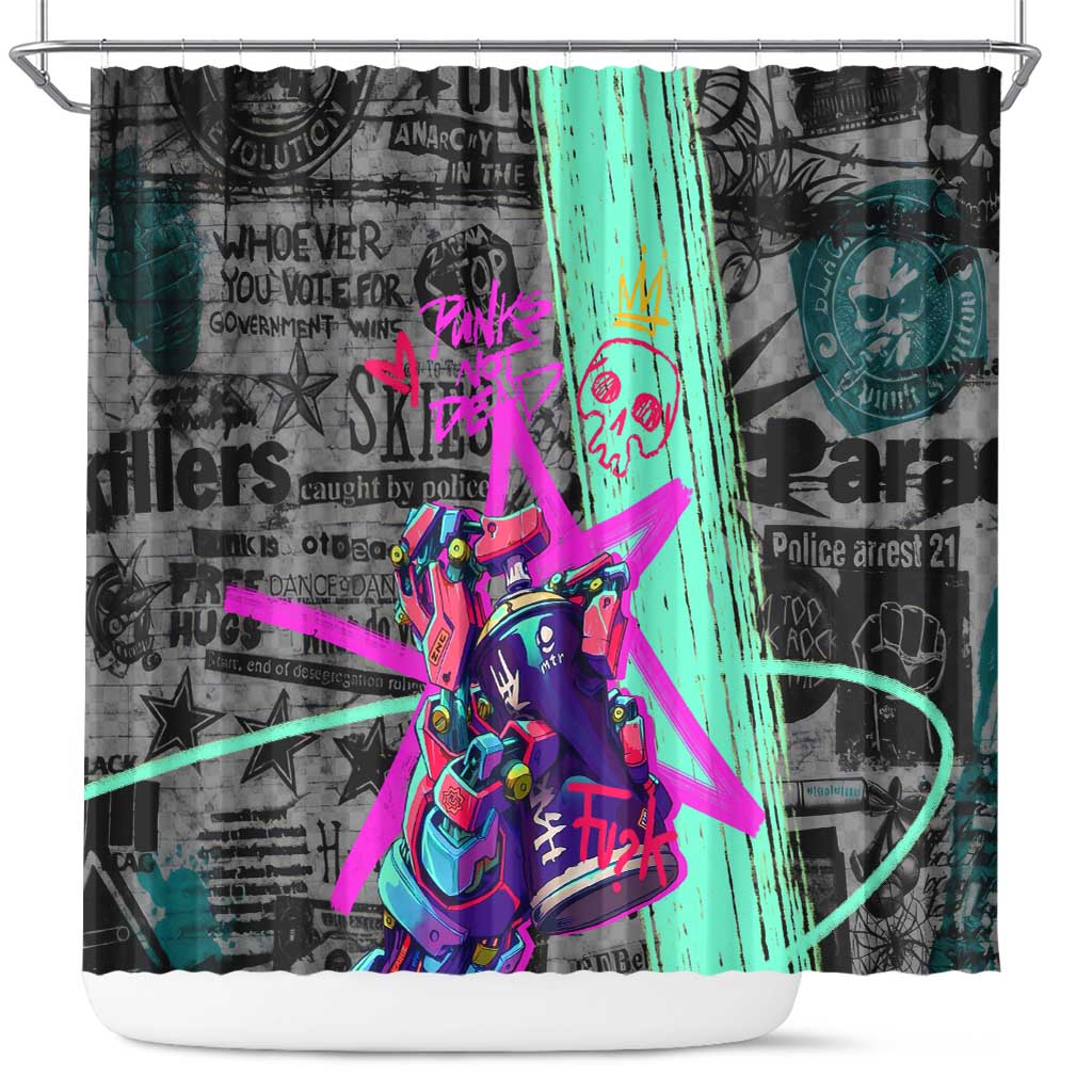 Punk Cheetah Graffiti Shower Curtain with Punk Not Dead Street Art and Neon Jungle Design - Wonder Print Shop