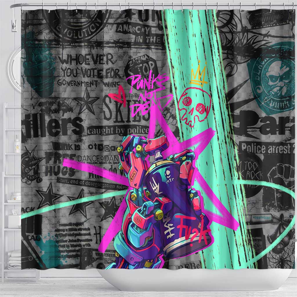 Punk Cheetah Graffiti Shower Curtain with Punk Not Dead Street Art and Neon Jungle Design - Wonder Print Shop