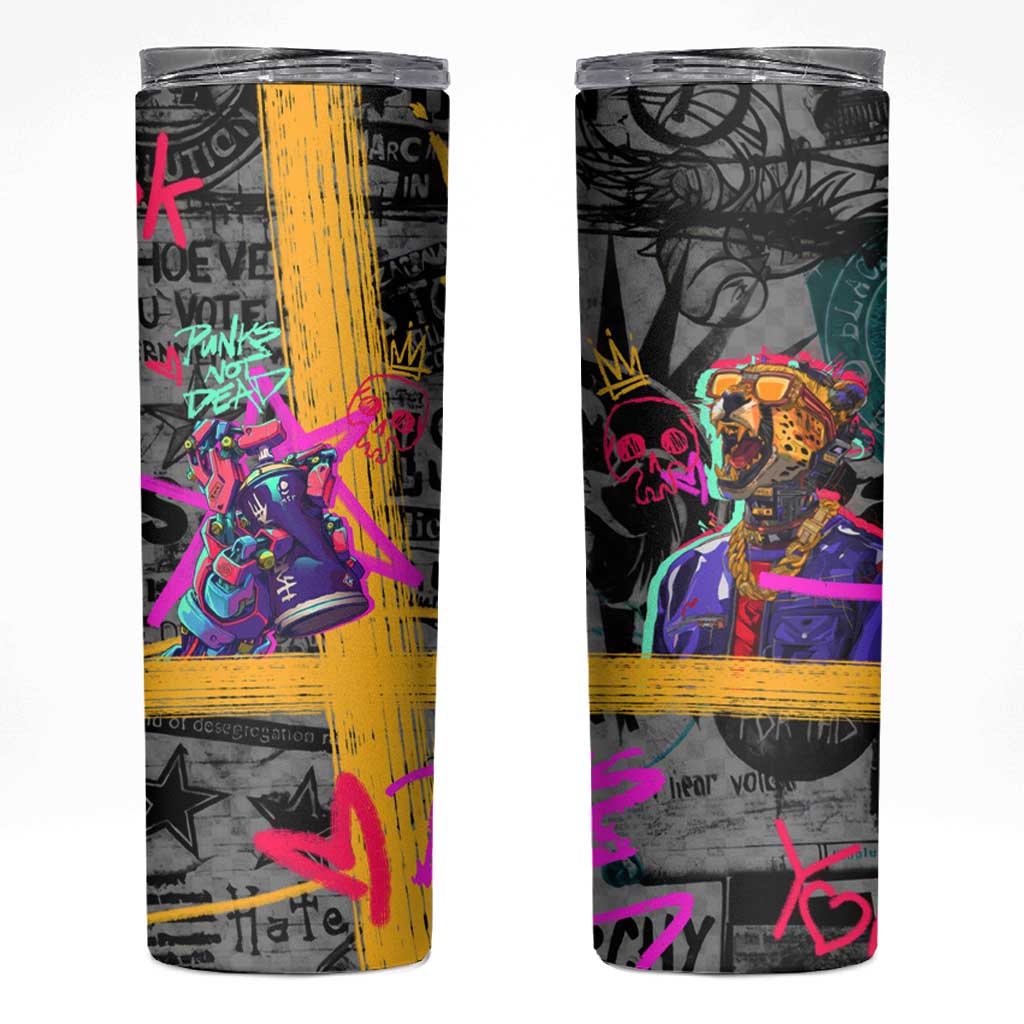 Punk Cheetah Graffiti Skinny Tumbler with Punk Not Dead Street Art and Neon Jungle Design - Wonder Print Shop