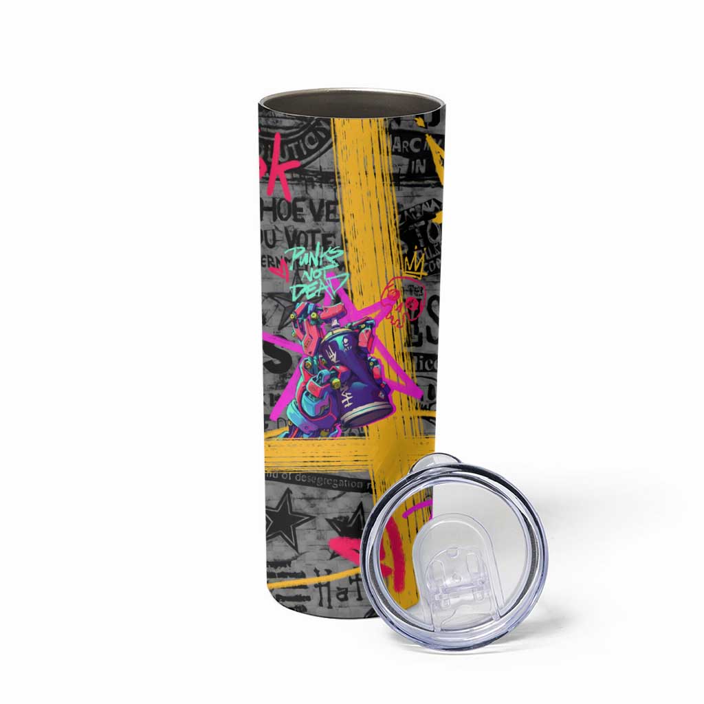 Punk Cheetah Graffiti Skinny Tumbler with Punk Not Dead Street Art and Neon Jungle Design - Wonder Print Shop