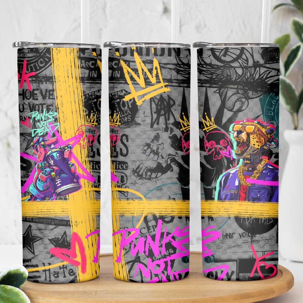 Punk Cheetah Graffiti Skinny Tumbler with Punk Not Dead Street Art and Neon Jungle Design - Wonder Print Shop