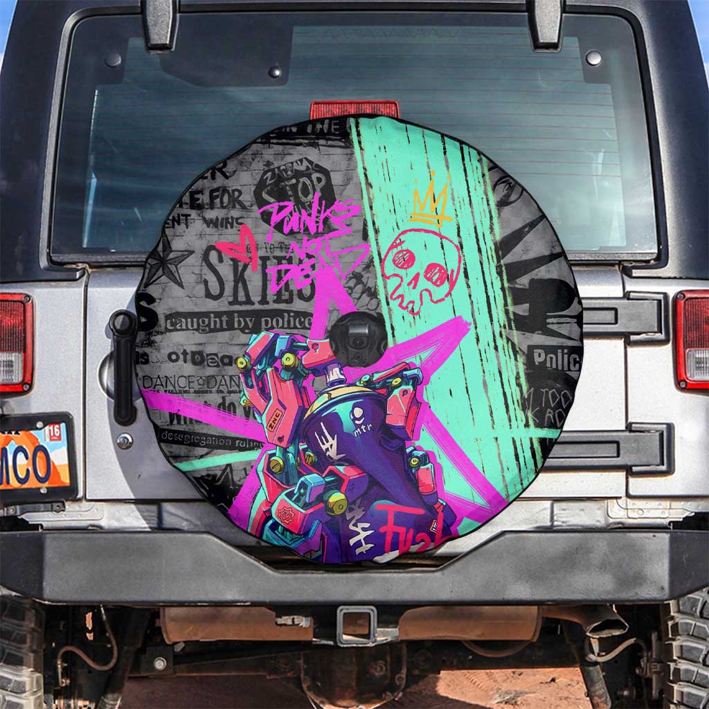 Punk Cheetah Graffiti Spare Tire Cover with Punk Not Dead Street Art and Neon Jungle Design - Wonder Print Shop