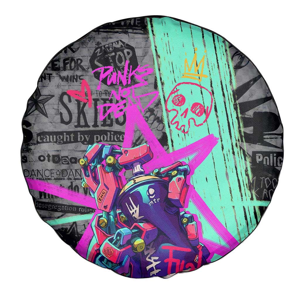 Punk Cheetah Graffiti Spare Tire Cover with Punk Not Dead Street Art and Neon Jungle Design - Wonder Print Shop