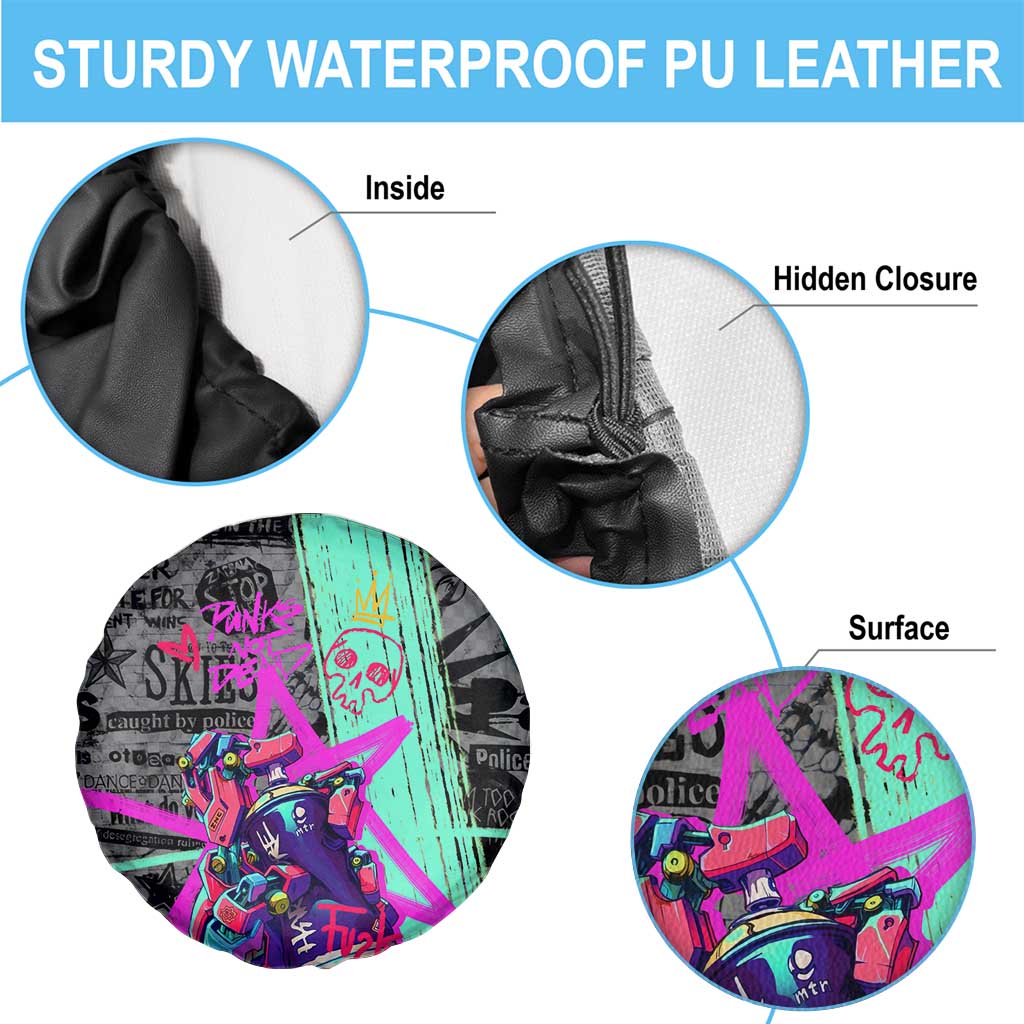 Punk Cheetah Graffiti Spare Tire Cover with Punk Not Dead Street Art and Neon Jungle Design - Wonder Print Shop
