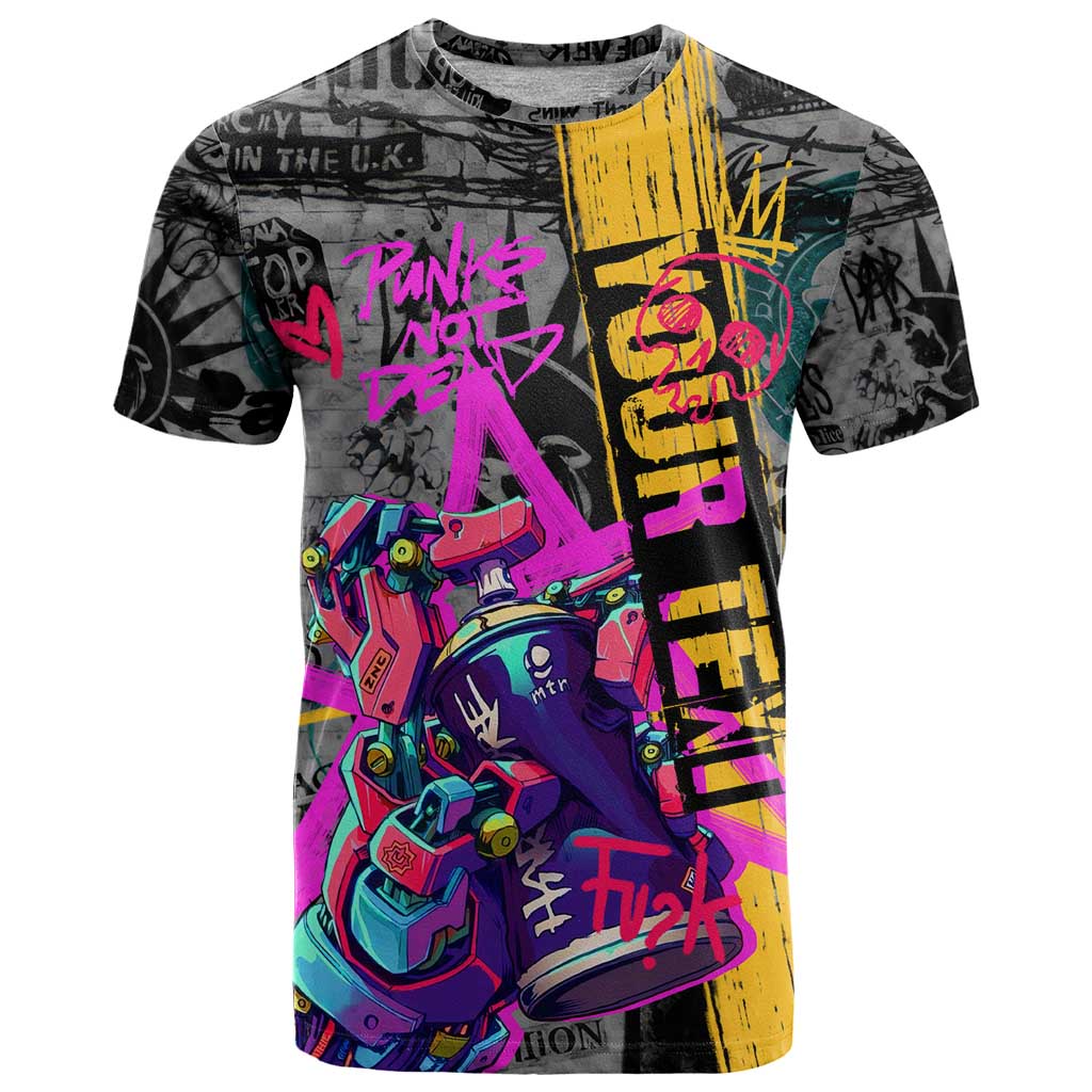 Punk Cheetah Graffiti T Shirt with Punk Not Dead Street Art and Neon Jungle Design - Wonder Print Shop