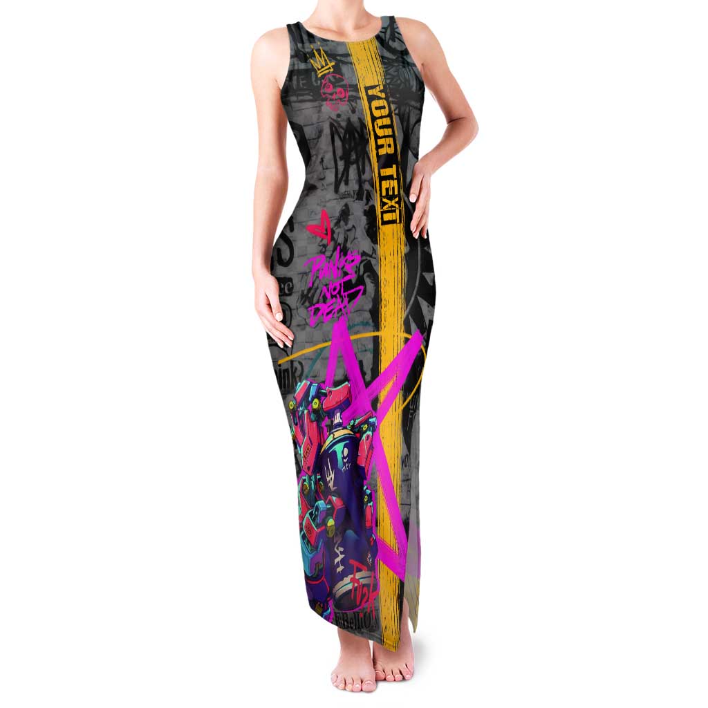 Punk Cheetah Graffiti Tank Maxi Dress with Punk Not Dead Street Art and Neon Jungle Design - Wonder Print Shop