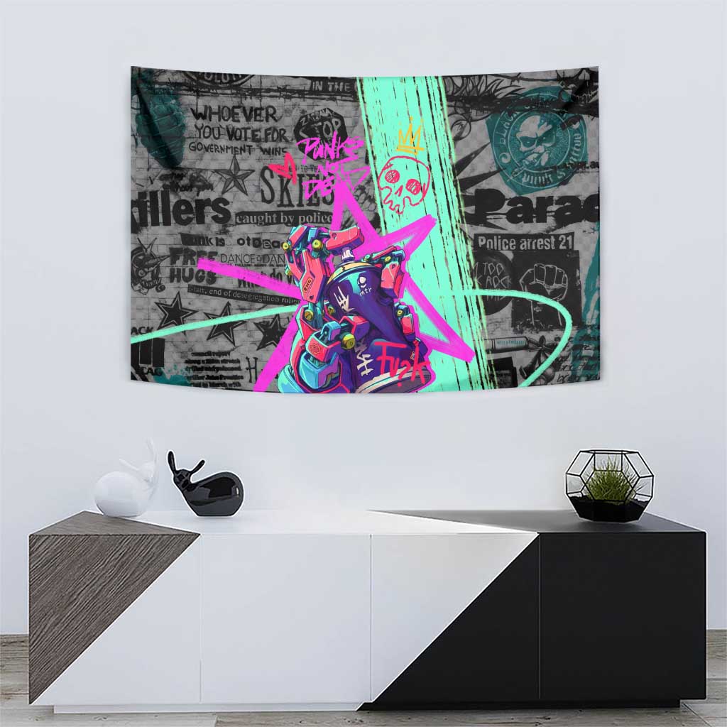 Punk Cheetah Graffiti Tapestry with Punk Not Dead Street Art and Neon Jungle Design - Wonder Print Shop