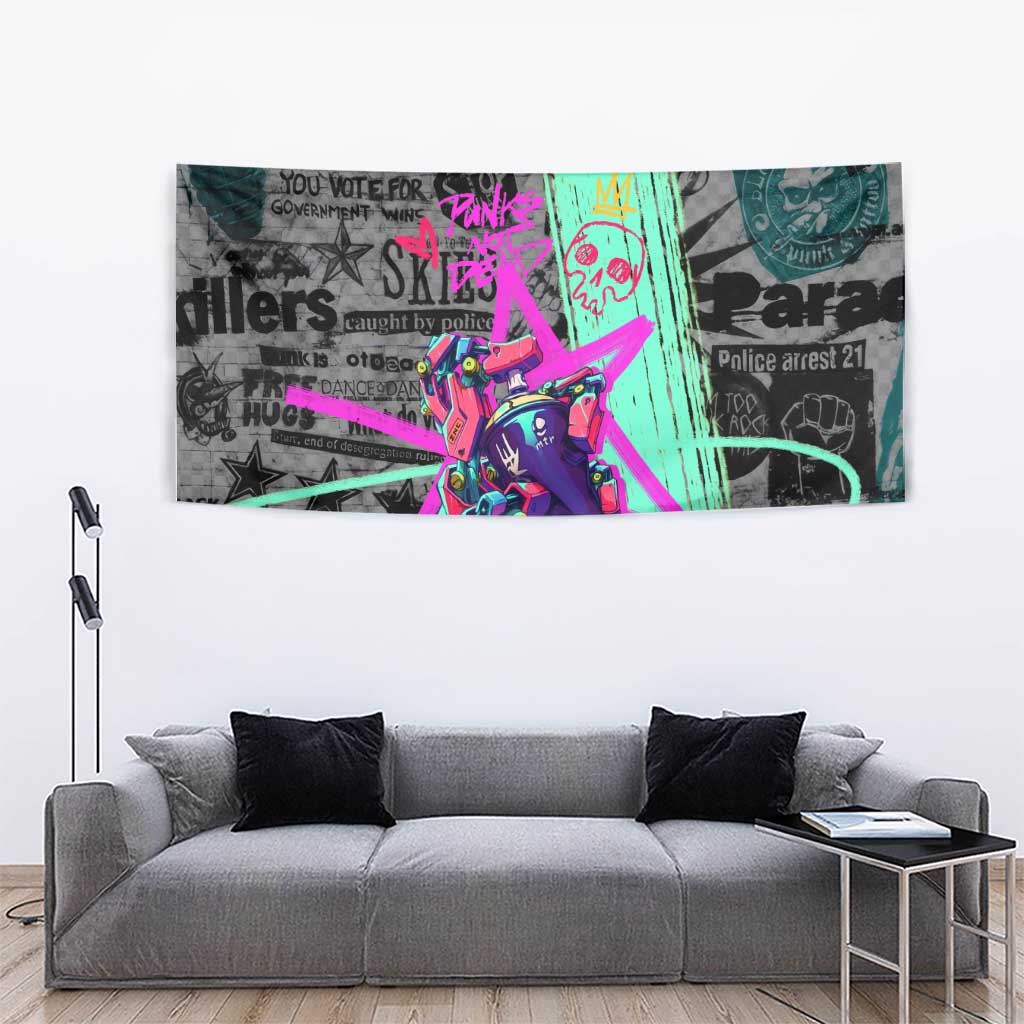 Punk Cheetah Graffiti Tapestry with Punk Not Dead Street Art and Neon Jungle Design - Wonder Print Shop