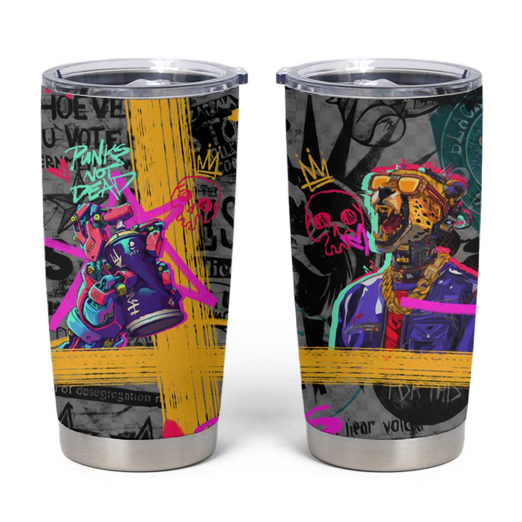 Punk Cheetah Graffiti Tumbler Cup with Punk Not Dead Street Art and Neon Jungle Design - Wonder Print Shop