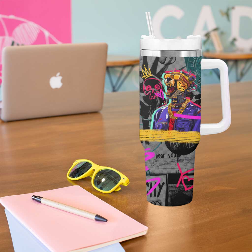 Punk Cheetah Graffiti Tumbler With Handle with Punk Not Dead Street Art and Neon Jungle Design - Wonder Print Shop