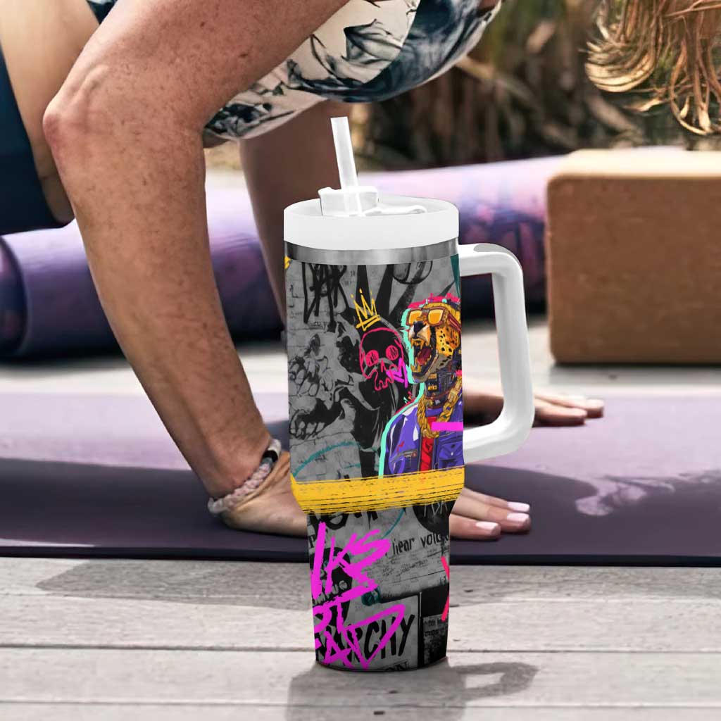 Punk Cheetah Graffiti Tumbler With Handle with Punk Not Dead Street Art and Neon Jungle Design - Wonder Print Shop