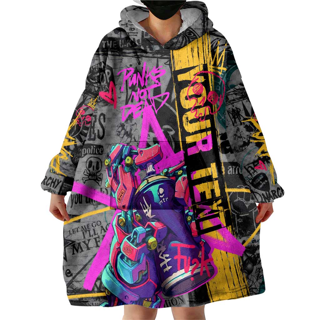 Punk Cheetah Graffiti Wearable Blanket Hoodie with Punk Not Dead Street Art and Neon Jungle Design - Wonder Print Shop