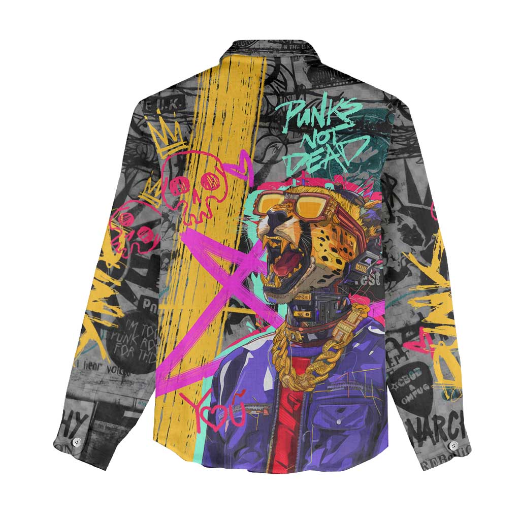 Punk Cheetah Graffiti Women Casual Shirt with Punk Not Dead Street Art and Neon Jungle Design - Wonder Print Shop