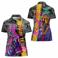 Punk Cheetah Graffiti Women Polo Shirt with Punk Not Dead Street Art and Neon Jungle Design - Wonder Print Shop