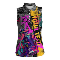 Punk Cheetah Graffiti Women Sleeveless Polo Shirt with Punk Not Dead Street Art and Neon Jungle Design - Wonder Print Shop