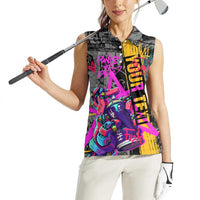 Punk Cheetah Graffiti Women Sleeveless Polo Shirt with Punk Not Dead Street Art and Neon Jungle Design - Wonder Print Shop