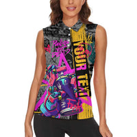 Punk Cheetah Graffiti Women Sleeveless Polo Shirt with Punk Not Dead Street Art and Neon Jungle Design - Wonder Print Shop