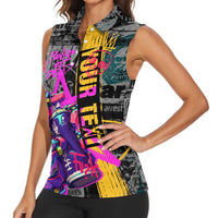 Punk Cheetah Graffiti Women Sleeveless Polo Shirt with Punk Not Dead Street Art and Neon Jungle Design - Wonder Print Shop