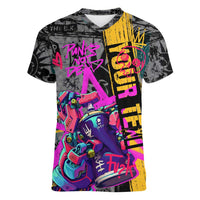 Punk Cheetah Graffiti Women V-Neck T-Shirt with Punk Not Dead Street Art and Neon Jungle Design - Wonder Print Shop