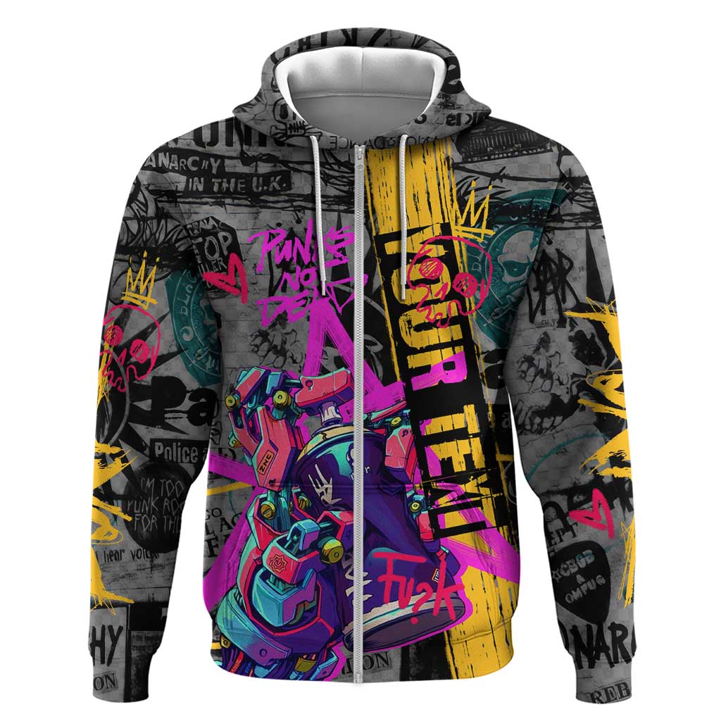 Punk Cheetah Graffiti Zip Hoodie with Punk Not Dead Street Art and Neon Jungle Design - Wonder Print Shop