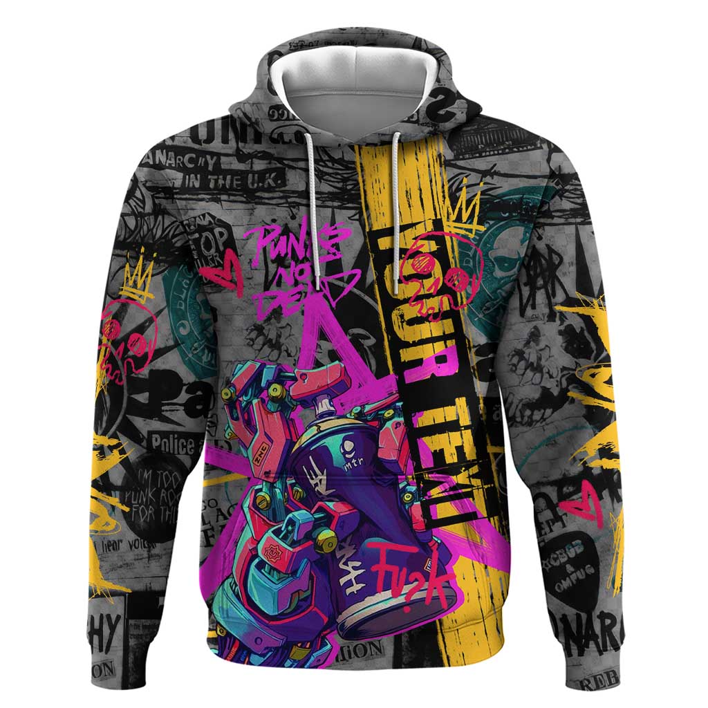 Punk Cheetah Graffiti Zip Hoodie with Punk Not Dead Street Art and Neon Jungle Design - Wonder Print Shop