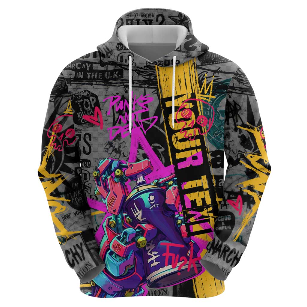 Punk Cheetah Graffiti Zip Hoodie with Punk Not Dead Street Art and Neon Jungle Design - Wonder Print Shop