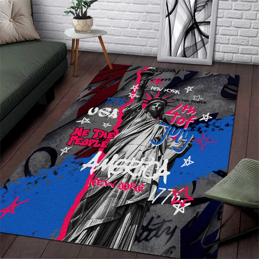 4th of July Graffiti Area Rug with Statue of Liberty and American Independence Street Art Design - Wonder Print Shop