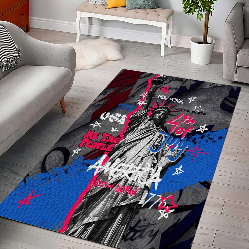 4th of July Graffiti Area Rug with Statue of Liberty and American Independence Street Art Design - Wonder Print Shop