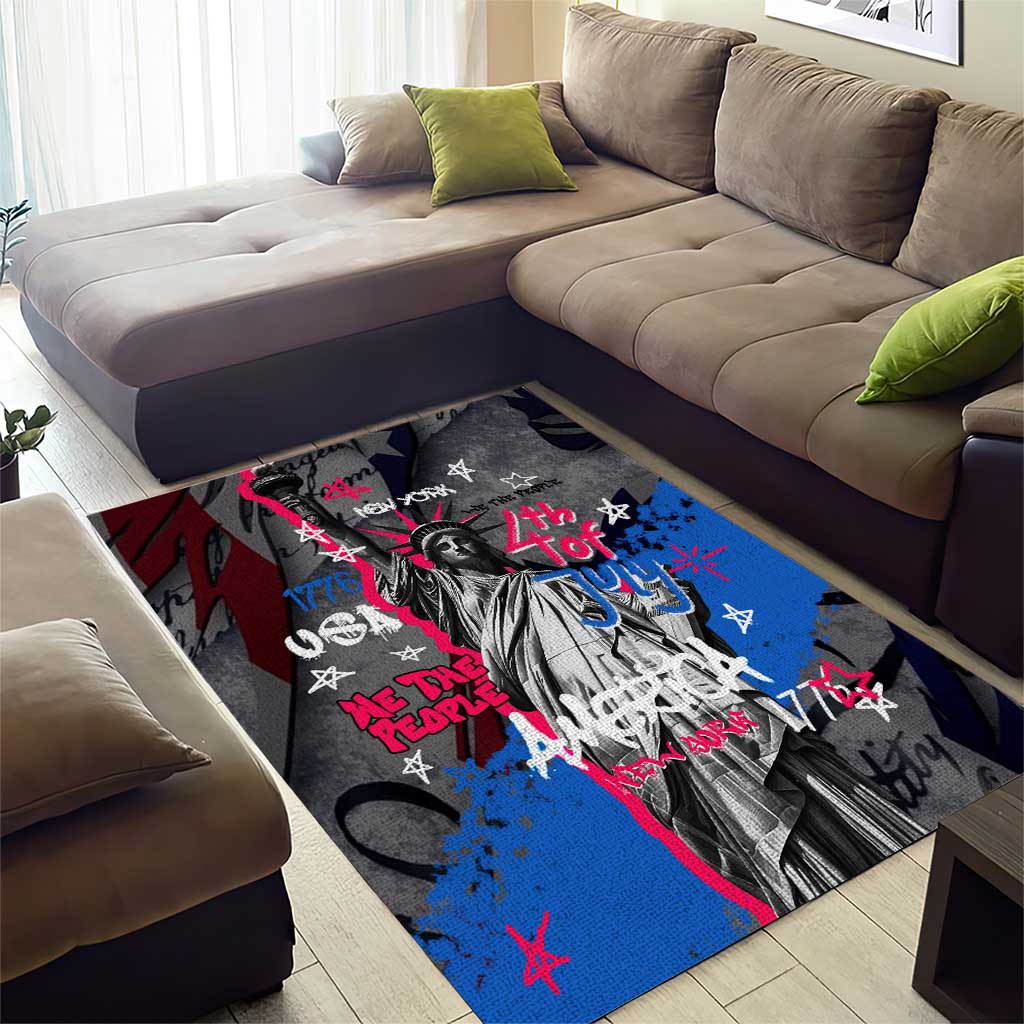 4th of July Graffiti Area Rug with Statue of Liberty and American Independence Street Art Design - Wonder Print Shop