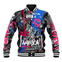 4th of July Graffiti Baseball Jacket with Statue of Liberty and American Independence Street Art Design - Wonder Print Shop