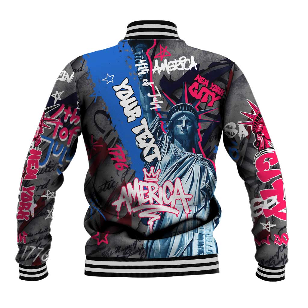 4th of July Graffiti Baseball Jacket with Statue of Liberty and American Independence Street Art Design - Wonder Print Shop
